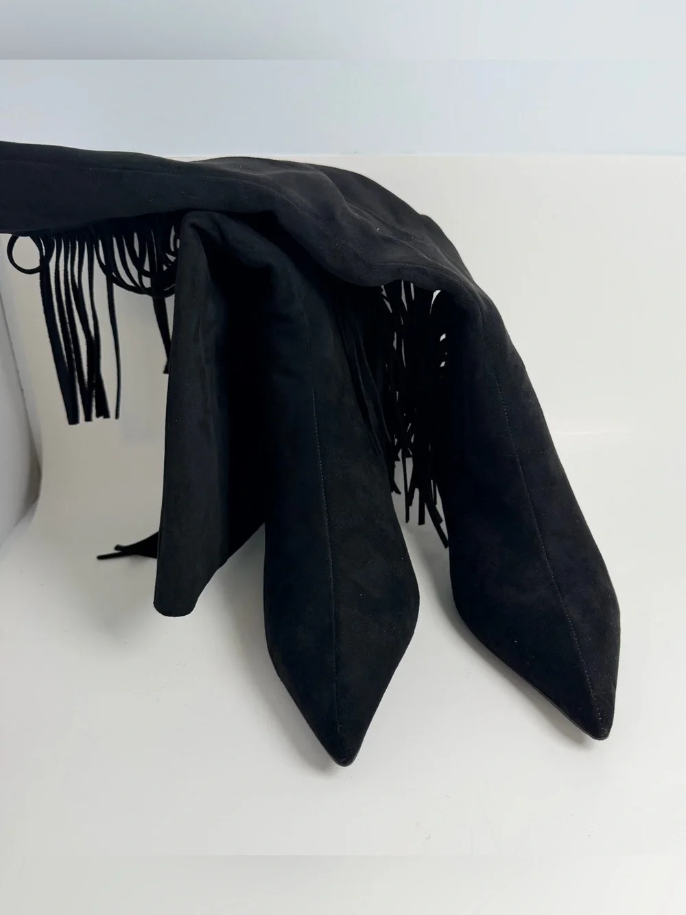 Fringe Stiletto Over-the-Knee Boots in Black